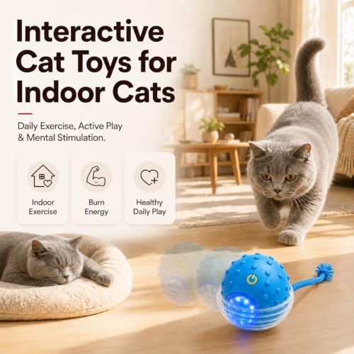 Interactive Rolling Cat Ball, Motion Activated Automatic Cat Toy