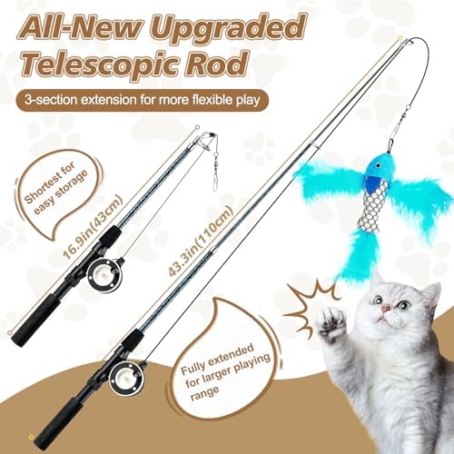 Pawaboo Cat Feather Toys, 4 Pack Interactive Cat Feather Teaser Wand Toys