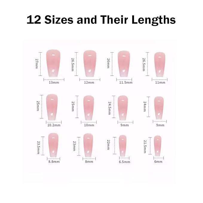 Hkanlre Bling Coffin Press on Nails Fake Nails Tips Full Cover Medium False Gradient Nails for Women and Girls 24PCS (Coffin pink)