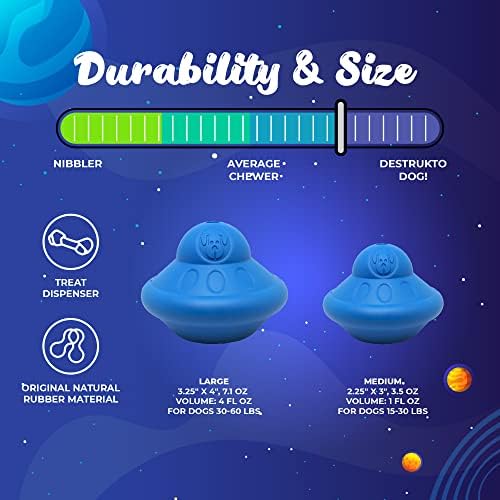 SodaPup Spotnik Flying Saucer - Durable Dog Treat Dispenser & Chew Toy Made in USA from Non-Toxic, Pet Safe, Food Safe Natural Rubber for Mental Stimulation, Problem Chewing, Calming Nerves, & More