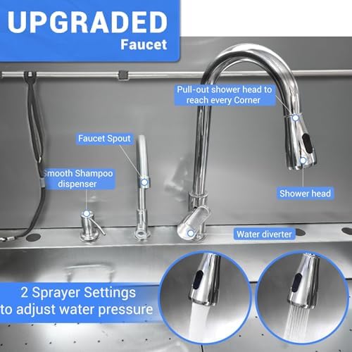 Professional Dog Grooming Tub, 50 in Stainless Steel Dog Wash Station With Foldable Ramp, Storage Drawer, Floor Grate & Faucet/Dog Bathtub for Large, Medium & Small Pets - Right Door (50 in )