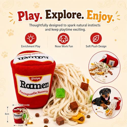 Ramen Cup Dog Toy, Interactive Dog Puzzle Toy, Hide and Seek Snuffle Game, Treat Dispensing Plush Noodle Cup, Nose Work, Food Hiding, Crinkle Toy and Dog Enrichment Game for Small and Medium Dogs