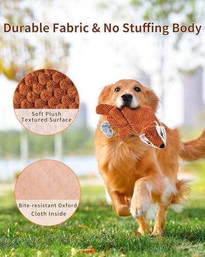 Dog Toys, Squeaky Plush No Stuffing Crinkle Dog Toy for Small Medium Large Dogs, Interactive Puppy Teething Water Bottle Dog Chew Toy (Squirrel)