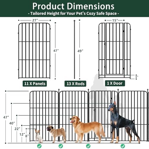 Metal Dog Playpen 47" 12 Panels for Medium Large Dogs, Indoor Outdoor Exercise Pen for Yard RV Camping, Thickened Steel Tube, Gravity Lock & Ball Head Iron Rods