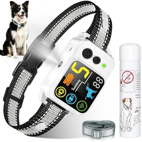 Citronella Bark Collar Spray Dog Collar, 5 Modes & Levels, 1*Spray Refill | Anti Bark Training Collar, beep/vibration/spray 5 modes, IP66 waterproof, for S/M/L Citronella Dog Collar,with 2 straps Grey