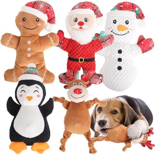 Christmas Dog Squeak Toys for Small, Medium & Large Dogs, Tough Chew Toy for Teething & Chewing, Durable Interactive Puppy Gifts, 5-Pack