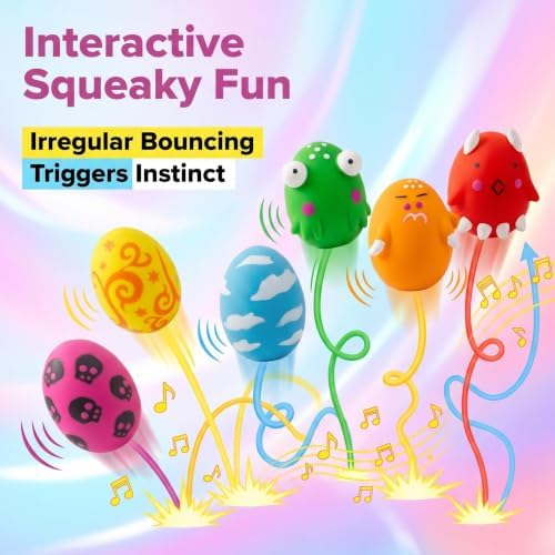 Squeaky Dog Toys for Interactive Fetch Play Durable Chewing Soft Rubber Latex Bouncy Egg Balls Puppy Toys with Cute Pattern Funny Face for Puppy Small Medium Dogs 6PCS