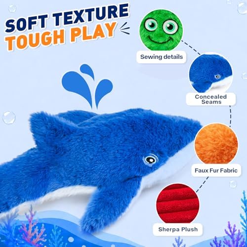 No Stuffing Squeaky Crinkle Dog Toys, 5-Pack Ocean Animal Plush Set