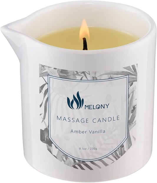 MELONY Massage Oil Candle, Moisturizing, Body Oil Candle, Natural Soybeans, 8.1 oz, Amber Vanilla