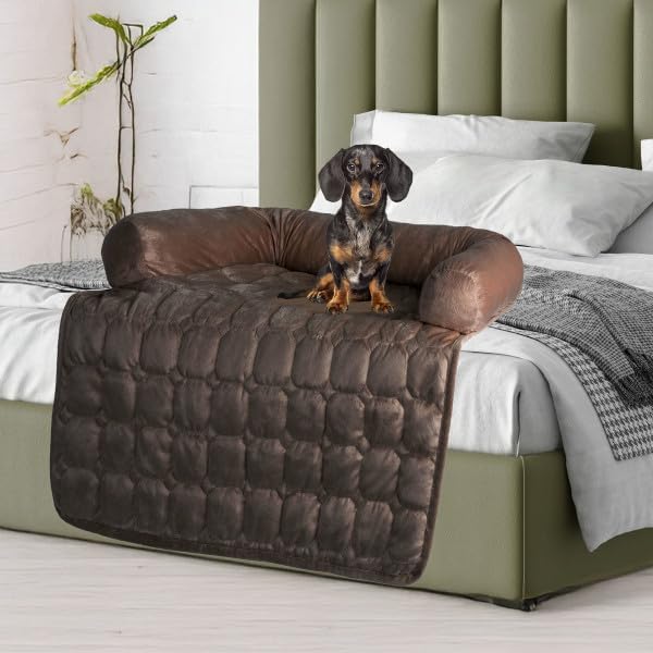 Couch Cover for Dogs - 30x30.5 Water-Resistant Pet Furniture Protector with Memory Foam Bolster and Quilted Fabric - Pet Supplies by PETMAKER (Brown)