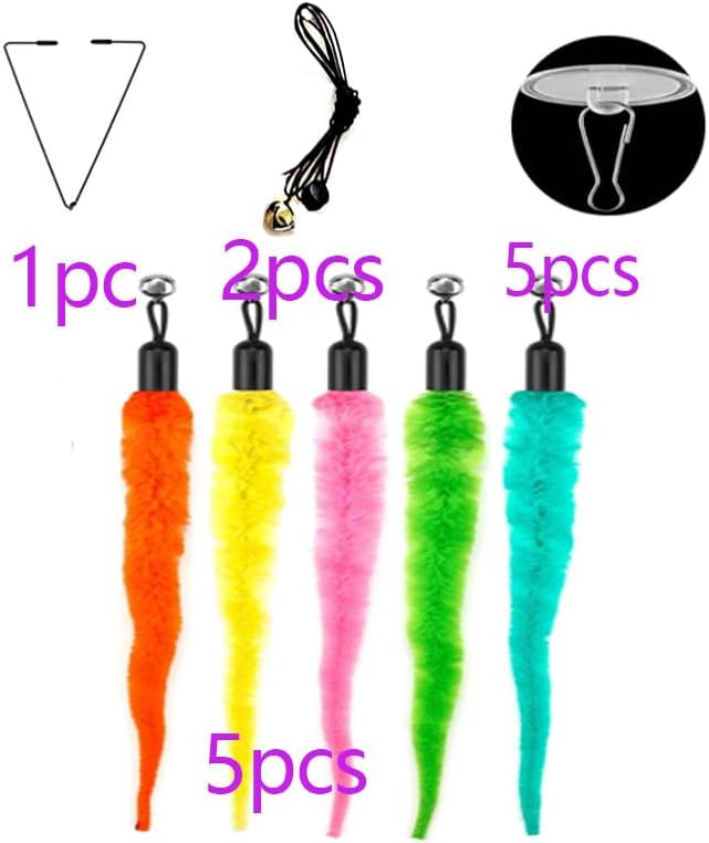 Door Hanging Cat Toys with Suction Cups, Interactive Hanging Feather & Plush Cat Toy with Bell, Assorted Replaceable Refills for Indoor Kitten Hunting Exercise & Boredom Relief (caterpillar)