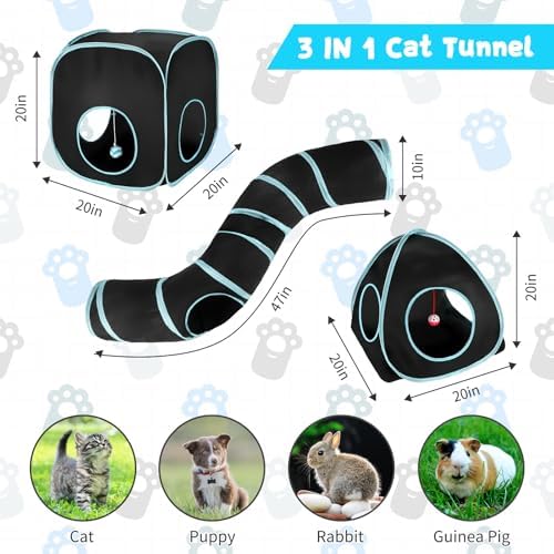 Rypet Cat Toy Tunnel and Cubes Bundle, Play Tubes for Indoor Cats, Black