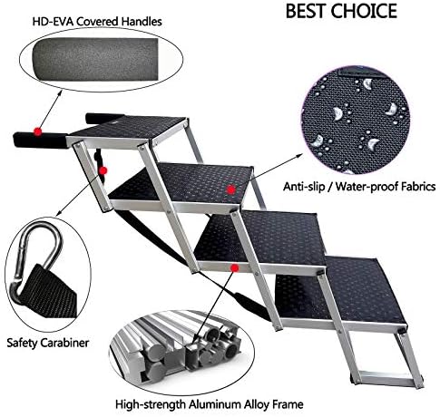 Aluminum Dog Car Stairs, Portable Large Dog Step for High Beds, Trucks, and SUV, Lightweight Folding Pet Ladder Ramp, 4 Steps