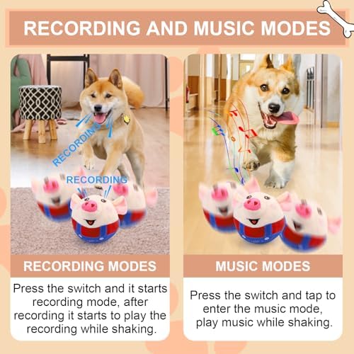 BABORUI Interactive Dog Toys Pig, Jumping Squeaky Dog Toys with Recording and Music Modes, Rechargeable Moving Dog Chew Toys for Small/Medium/Large Dogs to Keep Them Busy(Red Pig)