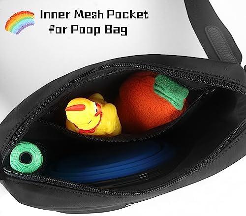 Dog Treat Pouch with Removable Small Pet Training Treat Pouches, Built-in Poop Bag Dispenser, Adjustable Shoulder Strap Cross Body Dog Walking Bag (Black)