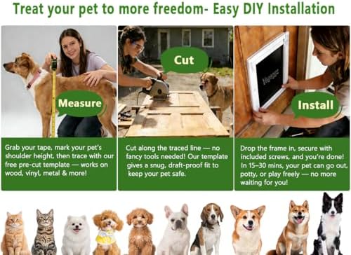 Dog Door for Door - Durable Plastic, Magnetic Pet Door with Lock, Medium