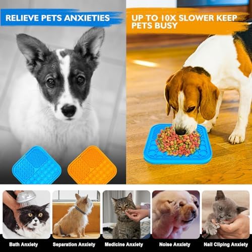 2 PCS Lick Mat for Dogs, Slow Feeder Licking Mat, Anxiety Relief Lick Pad with Suction Cups for Peanut Butter Food Treats Yogurt, Pets Bathing Grooming Training Calming Dog Bowl Mat