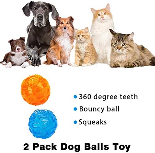 ACEONE Dog Squeaky Ball, Pet Squeak Chew Bouncy Rubber Toy Balls for Small Large Dogs Indestructible Exercise Training Playing