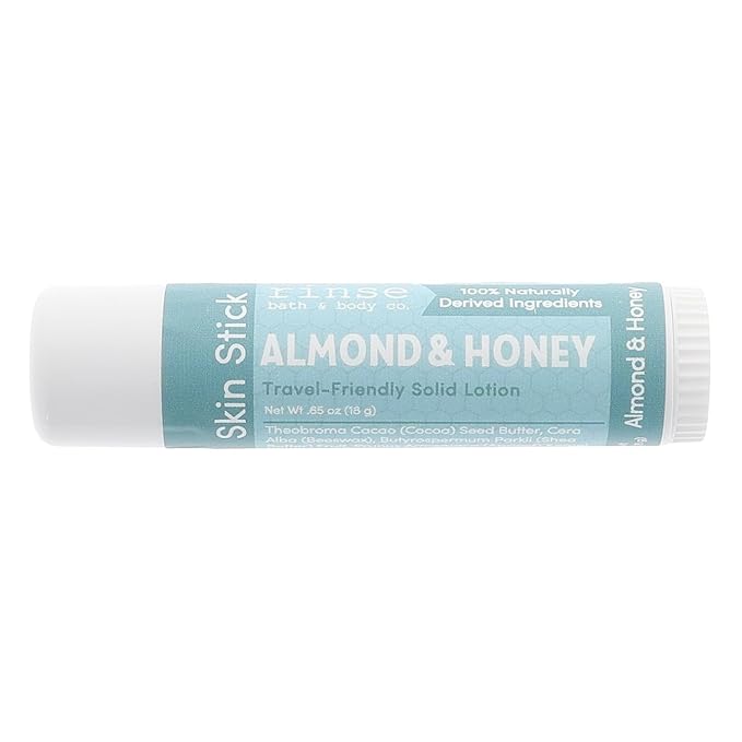 Rinse Bath & Body Solid Honey & Almond Lotion - Natural Solid Lotion Bar w/Shea and Cocoa Butter | Moisturizing No Mess Travel Lotion w/Beeswax, Apricot & Refined Avocado Oil | Handmade |.5oz