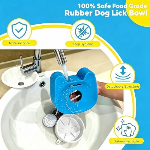 Dog Lick Bowl with Rolling Ball, Slow Feeder for Liquid Treats, Anti-Slip Interactive Dog Toy for Yogurt, Bone Broth & Milk, Anxiety Relief & Post-Op Nutrition, Large Medium Small Breeds (Blue)