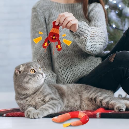Andiker 2 Pcs Catnip Toys for Cats, Cute Shrimp and Lobster Shape Plush Toy with Catnip PP Cotton Built-in Bells Funny Interactive Cat Toys for Indoor Cats Bite Chew Hunting