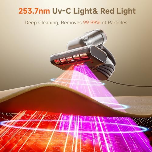 uwant 20Kpa Powerful Mattress Vacuum 700W Motor Bed Vacuum Set of 1 | Triple Hot Bed Vacuum, 60000RPM Tap, Aroma Care, UV-C Light and Ultrasonic, 20.3 oz Dust Cup, Mattress Vacuum for Bed, Sofa