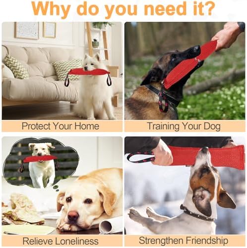 ToLanbbt Dog Tug Toy Bite Jute Pillow Pull Toy with 2 Strong Handles Perfect for Tug of War, Puppy Interactive Play, Tear Resistant Bite Training for Small Medium Large Dogs (Bright Red-Footprint)