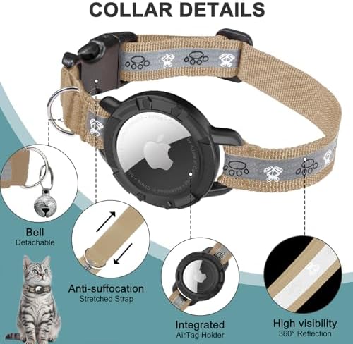 Reflective AirTag Cat Collar, Integrated Cat Collar with Air Tag Holder | Built in AirTag Holder, Adjustable 7-13in for Cats, Kittens and Puppies, Safety Elastic Band, Reflective for Night Walking