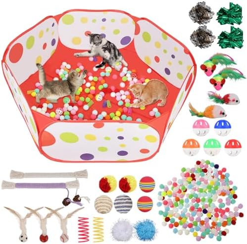 Foxtell Cat Ball Pit Include 229 PCS Interactive Cat Toys for Indoor Bored Self Play Enrichment Toy for Indoor Cats Interactive Fun and Exercise