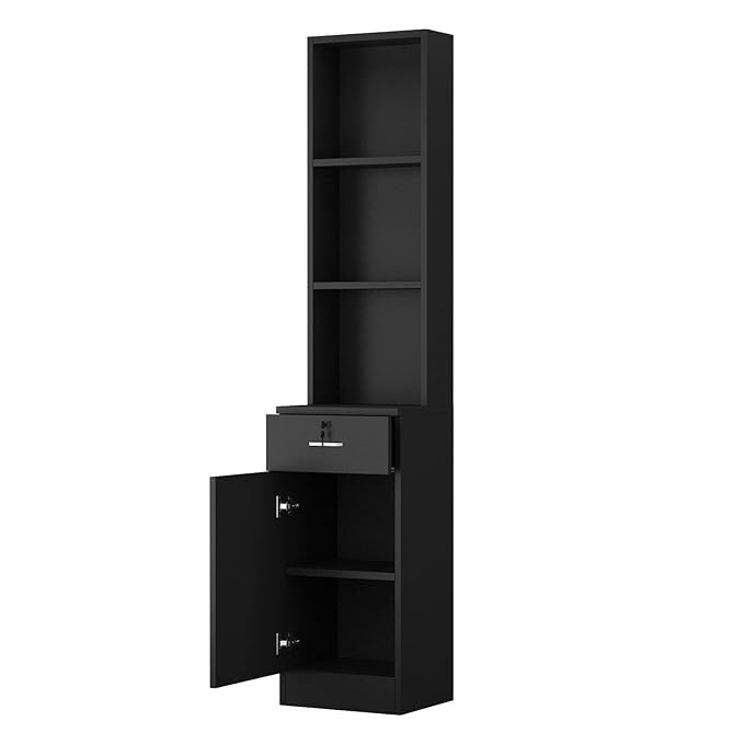 Paddie Hair Salon Stations, Lockable Barber Stations Wall Mount Salon Equipment for Hair Stylist with 1 Lockable Drawer & 1 Storage Cabinet (No Holders, Black)