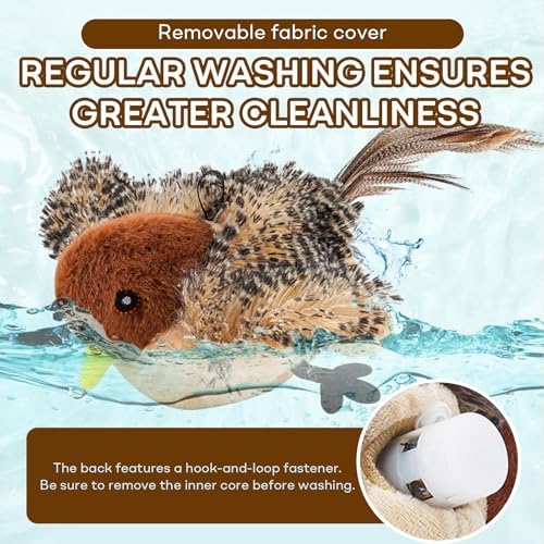 Interactive Chirping Bird Cat Toy, Rechargeable Automatic Cat Toy with Real Bird Sound and Feather Tail, Kicker Toy for Indoor Cats and Kittens