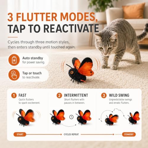 Smart Sensing Flapping Butterfly Toy, Rechargeable Interactive Cat Toy，Blue