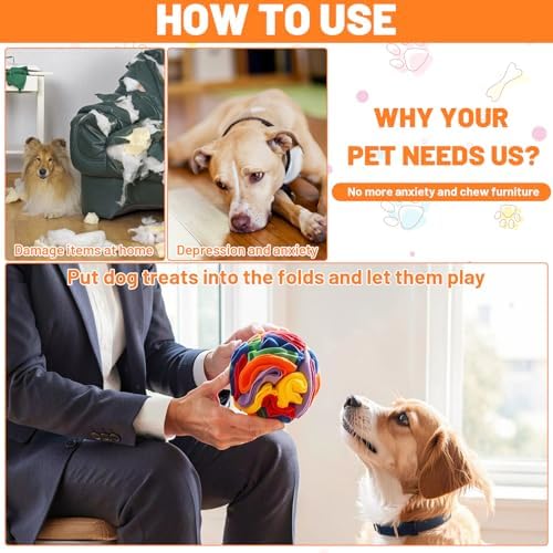3 Packs Snuffle Ball for Dogs - Sniffle Interactive Treat Ball, Stress Relief, Slow Feeder, Puzzle Toy for Small Medium Dogs Cats, Soft Polar Fleece, Rainbow, Vitality Orange & Ocean Blue, 5.9 Inches