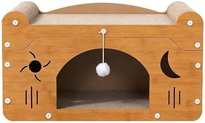 3-in-1 Scratcher Cat House – Save Your Furniture Combines Play Cave, Cozy Bed & Scratching Pad. Durable Cardboard, Reduces Stress. Ideal for Indoor Cats Who Love to Scratch, Play & Nap (FX-SFPPY)