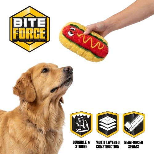 Bite Force - Durable & Strong Dog Toy Wieny Wiggle with Squeaker, Kevlar-Reinforced Seams for Aggressive chewers- red.