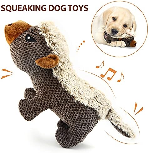IOKHEIRA Dog Plush Toys for Aggressive Chewers, Indestructible Dog Squeaky Toys with Crinkle Paper, Durable Teething Chew Toys for Medium and Large Breed (Grey)