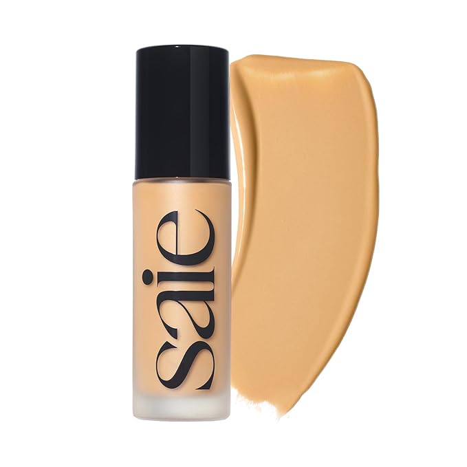 Saie Glowy Super Skin Tint Liquid Foundation - Weightless + Dewy Foundation with Lightweight Medium Coverage - Hydrating Face Makeup + Skin Care Serum Hybrid with Hyaluronic Acid - Shade 15 (1.01 oz)