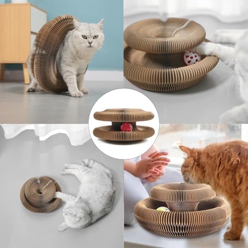 Kitty Curlz, Kitty Curlz Cat Toy - Magic Organ Cat Scratching Board, Snufflepaw Accordion for Cats, Interactive Scratch Pad, Foldable Accordion Cats Toy, Recyclable Cat Scratcher with Ball (1Pcs)