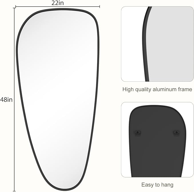 Asymmetrical Mirror, Irregular Wall Mirror, Wall Mirrors Decorative for Bedroom Living Room entryway Hall, Wall Mirror for mid Century Modern Decor 48" H x 22" W, Black