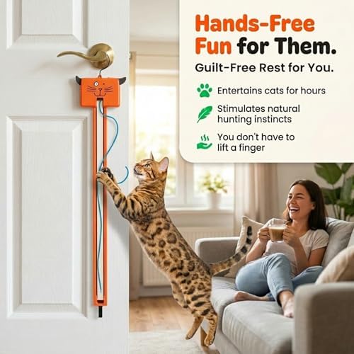 Moody Pet Interactive Cat Toy for Indoor Cats – Fling-AMA-String Automatic, Moving, Flying String Toy for Cats – Battery Operated, Door Hanging Exercise Toy for Kittens & Adult Cats