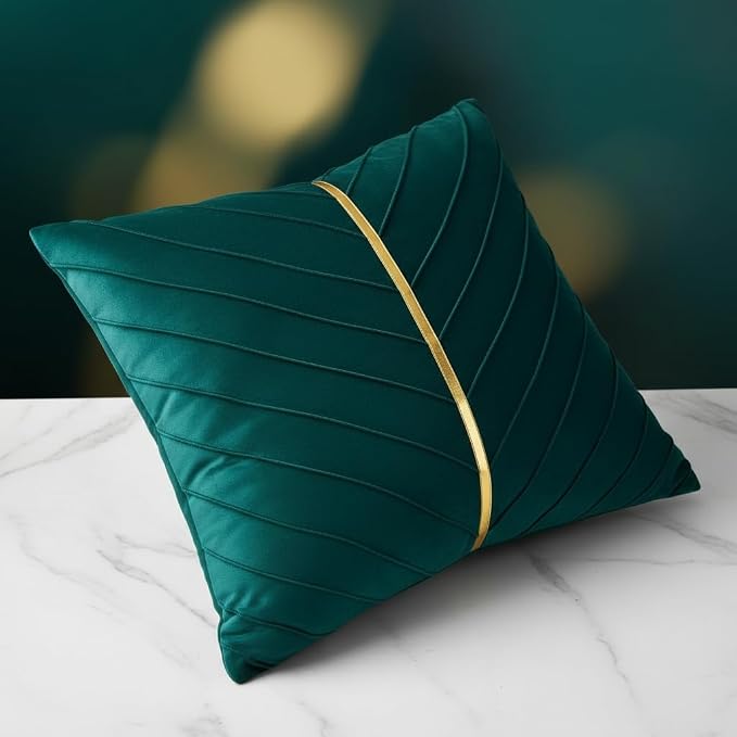 Velvet Throw Pillow Covers 16x16 Pack of 2 Gold Decor Peacock Blue | Soft Solid Pillow Covers,Modern Luxury Home Decor,for Couch Chair Sofa Bedroom Livingroom,Hidden Zipper,Ideal Gift,Easy Care