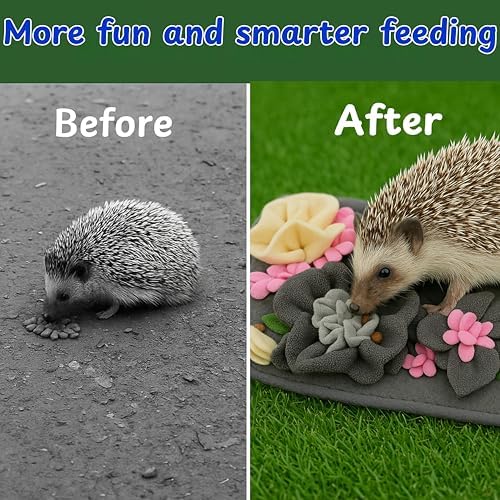 Foraging Mat For Hedgehog Enrichment Toys, Hedgehog Toys For Cage and Water Bowl, Interactive Feeding Toy For Small Pet, Rabbit Foraging Mat, Hedgehogs Accessories, Guinea Pig Toy (Gray, 17.7x9.8in)