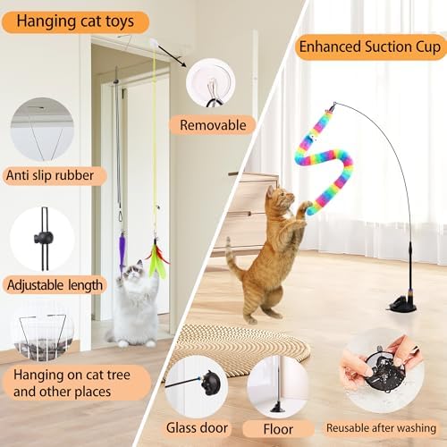 Soarer 4in1 Interactive Cat Wand Toys with Suction Cup for Indoor Cat,12Pcs