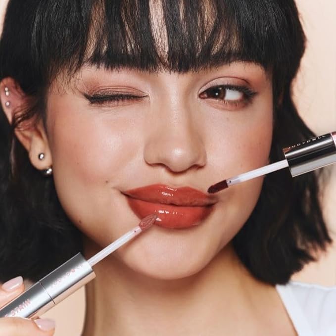 JUDYDOLL Peel Off Stain and Plumping Oil Duo - Long-Lasting Lip Stain with 3D Plumping Gloss, Hydrating and Non-Sticky Formula, Macaron-Inspired Lipstick (#04 Cinnamon Glow)