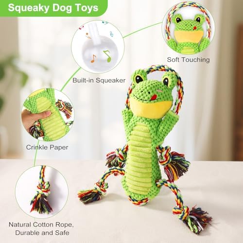 Drmstow Dog Toys for Aggressive Chewers - Interactive Plush Squeaky Toy with Crinkle Paper & Rope, Durable Chew Toys for Anxiety Relief, Small Medium Large Dogs