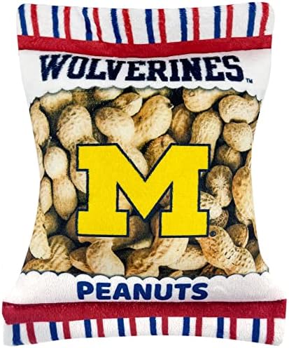 Pets First NCAA Michigan Wolverines Crinkle FINE Plush Dog & CAT Squeak Toy - Cutest Stadium Peanuts Snack Plush Toy for Dogs & Cats with Inner Squeaker & Beautiful Baseball Team Name/Logo