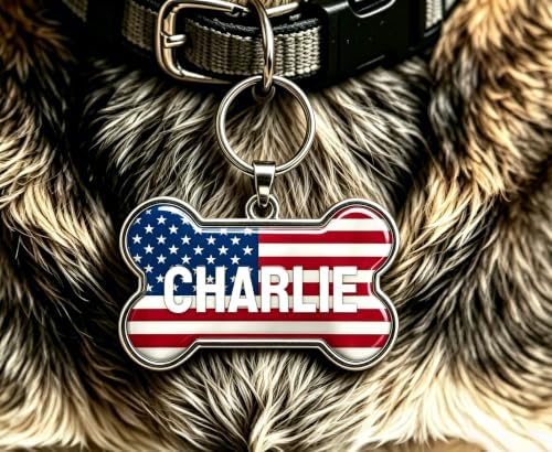 HSIAHOU Custom Pet ID Tags, Personalized Dog Tag Cat Tag(US Flag)