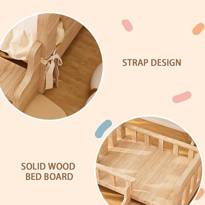 Wood Dog Bed, Floor Standing Pet Furniture with Winter Bedding and Stairs, Comfortable Resting Solution for Pets, Easy Assembly(22.8 X 16.5 X 11.8IN)