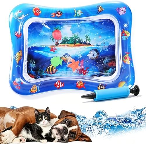 2026 Upgraded Pet Water Sensory Mats, Cat Water Mat with Floating Fish Toy, Thickened Interactive Cat Water Play Mat Toy, Leak Proof Cooling Pad for Indoor Cats Kittens Summer (#D)