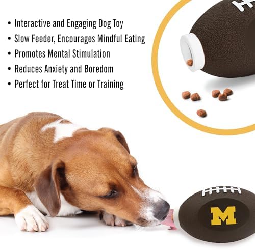 Pets First NCAA Michigan Wolverines Football Treat Dispensing Toy for Dogs and Cats, Rubber Ball Pet Toy, Interactive Fun Doggie Treat Toy, Natural Rubber Feeding Toy (MI-3622)